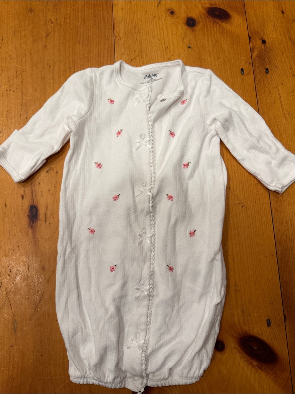 Little Me White Sleep Sack with Pink Rose Accents 0-3 months